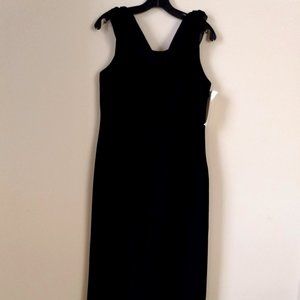 Black formal long gown w/ draped chiffon collar and rhinestone detail - NWT